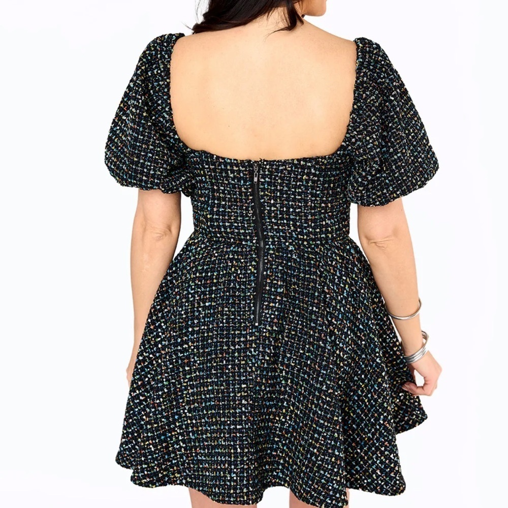 NWT Buddy Love Black Tweed Sequin Puff Sleeve Mini Dress Small - Picture 5 of 6